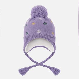 Winter Peruvian Knit Hat Violet With Pompom