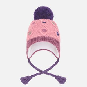 Baby Winter Peruvian Knit Hat With Pompom Pink And Mauve