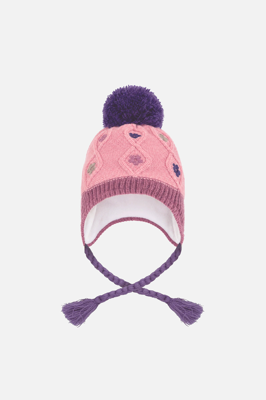 Winter Peruvian Knit Hat With Pompom Pink And Mauve