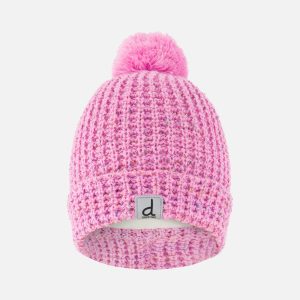 Winter Knit Hat With Pompom Pink