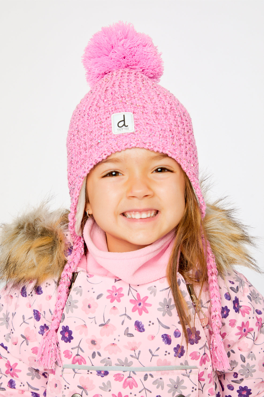 Winter Peruvian Knit Hat With Pompom Pink Multicolored Details - Image 2