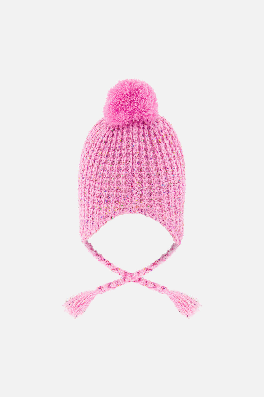 Winter Peruvian Knit Hat With Pompom Pink Multicolored Details - Image 3