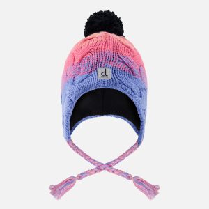 Winter Peruvian Knit Hat With Pompom Blue And Pink Gradient