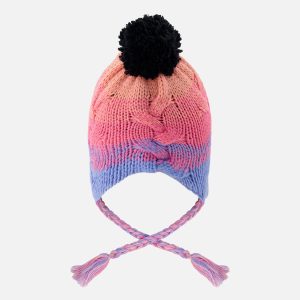 Winter Peruvian Knit Hat With Pompom Blue And Pink Gradient - Image 3