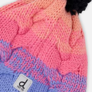 Winter Peruvian Knit Hat With Pompom Blue And Pink Gradient - Image 4
