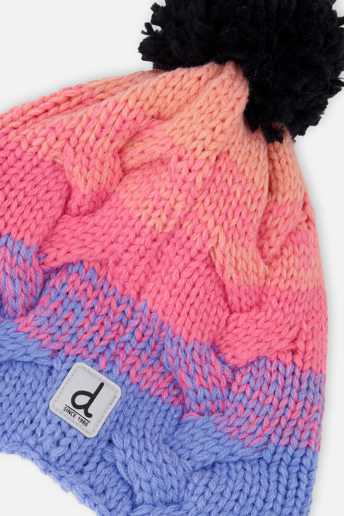 Winter Peruvian Knit Hat With Pompom Blue And Pink Gradient - Image 4