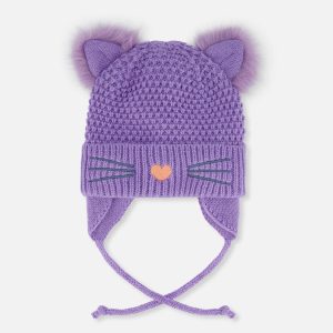 Winter Knit Hat With Ears Violet