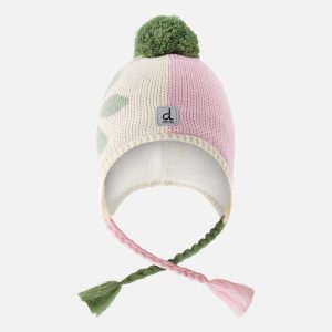 Winter Peruvian Knit Hat With Pompom Lavender Pink And Green