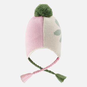 Winter Peruvian Knit Hat With Pompom Lavender Pink And Green - Image 3