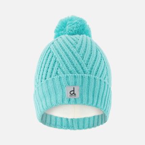 Winter Knit Hat With Pompom Turquoise Blue