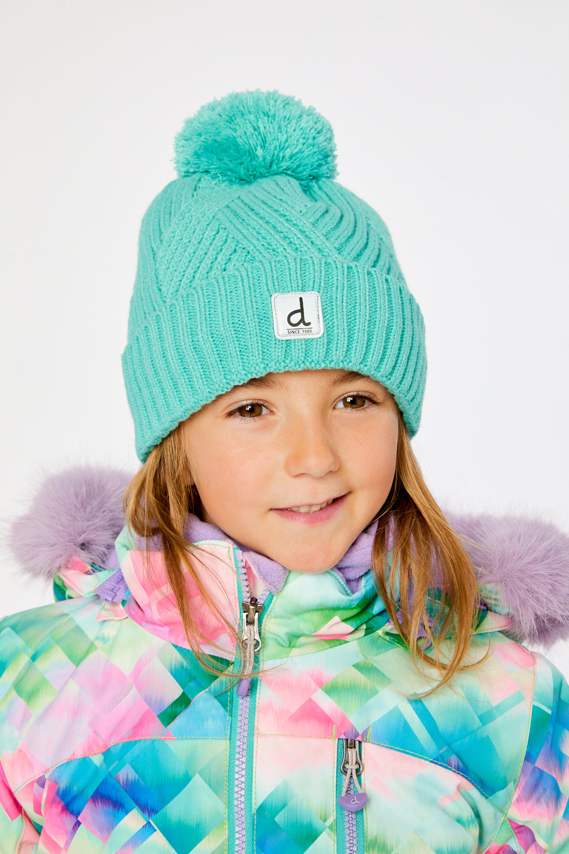 Winter Knit Hat With Pompom Turquoise Blue - Image 2