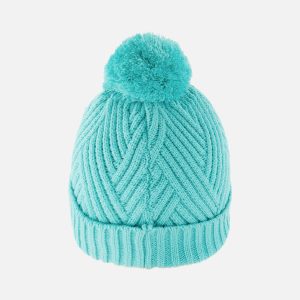 Winter Knit Hat With Pompom Turquoise Blue - Image 3