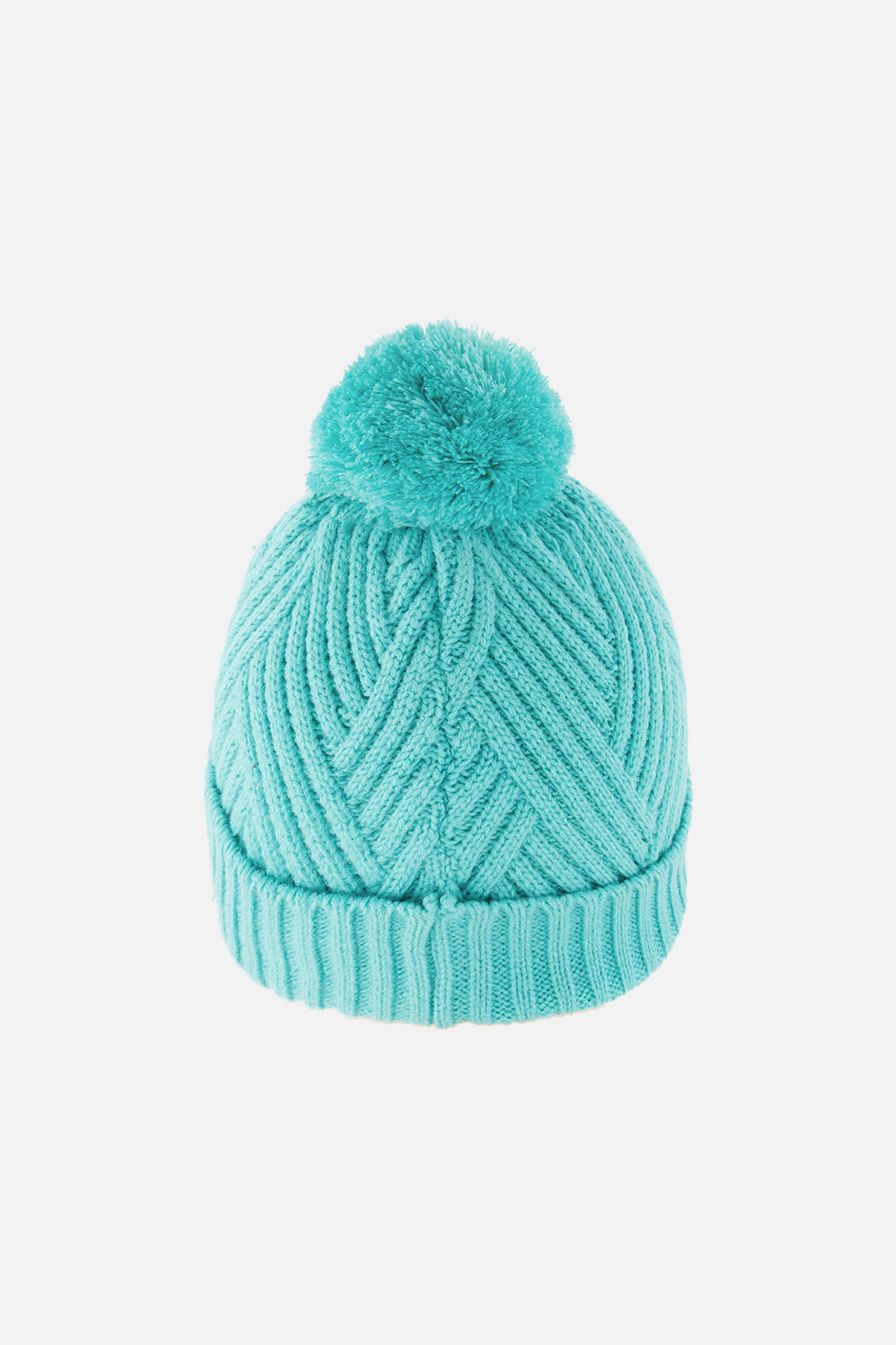 Winter Knit Hat With Pompom Turquoise Blue - Image 3