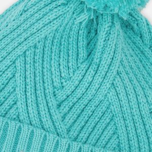 Winter Knit Hat With Pompom Turquoise Blue - Image 4