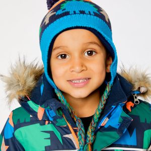 Winter Peruvian Knit Hat With Pompom Blue Dinosaur Print - Image 3