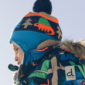 Alternative view of Winter Peruvian Knit Hat With Pompom Blue Dinosaur Print