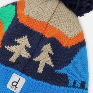 Winter Peruvian Knit Hat With Pompom Blue Dinosaur Print - Image 5