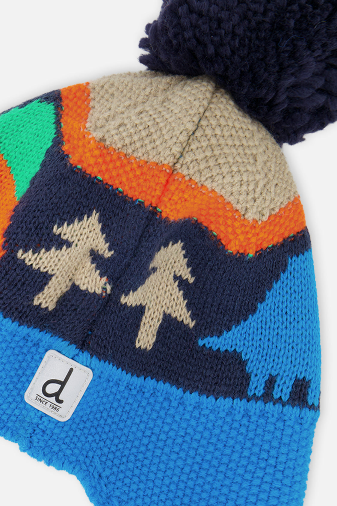 Winter Peruvian Knit Hat With Pompom Blue Dinosaur Print - Image 5