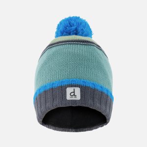 Winter Knit Hat With Pompom Blue And Grey Knitwear