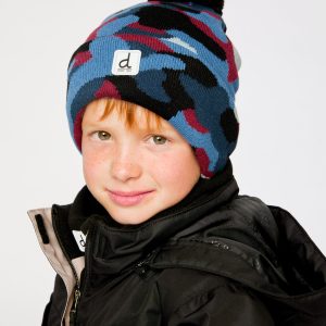 Alternative view of Winter Knit Hat With Pompom Blue And Red Camouflage