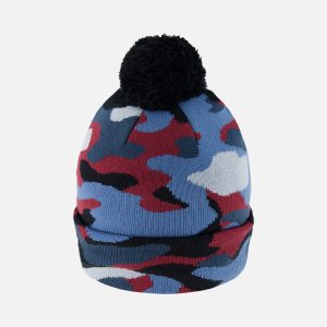 Winter Knit Hat With Pompom Blue And Red Camouflage - Image 3