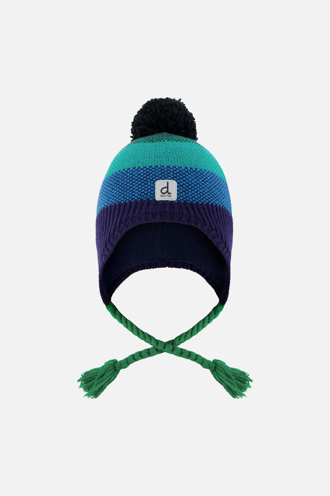Winter Peruvian Knit Hat With Pompom Blue And Green Knit - Image 5