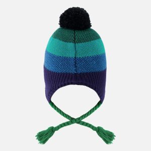 Winter Peruvian Knit Hat With Pompom Blue And Green Knit - Image 3