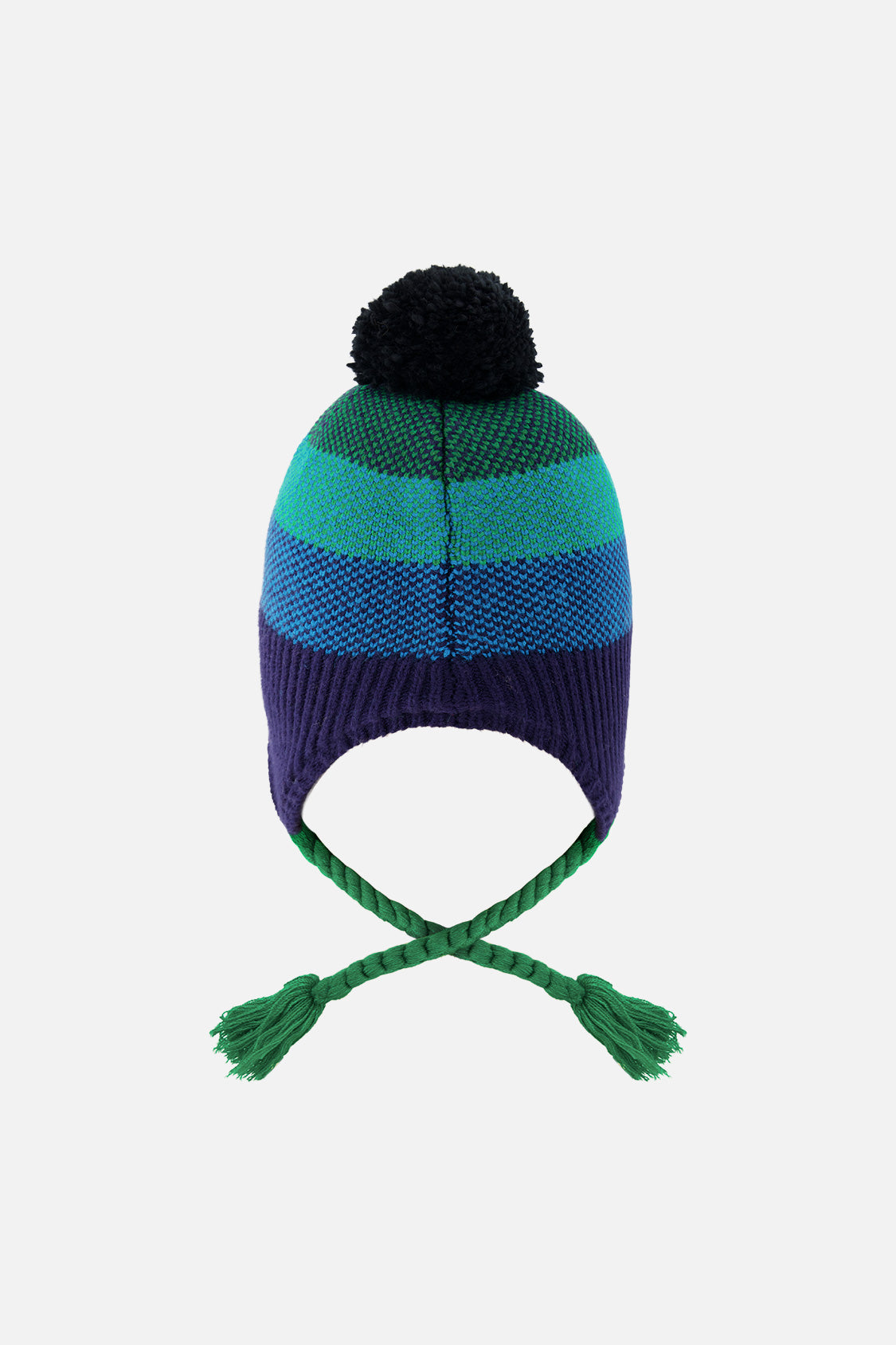 Winter Peruvian Knit Hat With Pompom Blue And Green Knit - Image 3