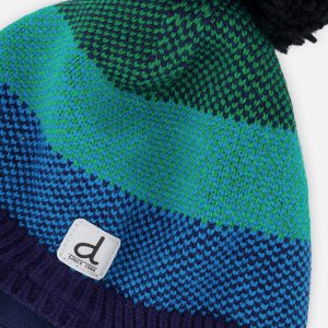 Winter Peruvian Knit Hat With Pompom Blue And Green Knit - Image 4