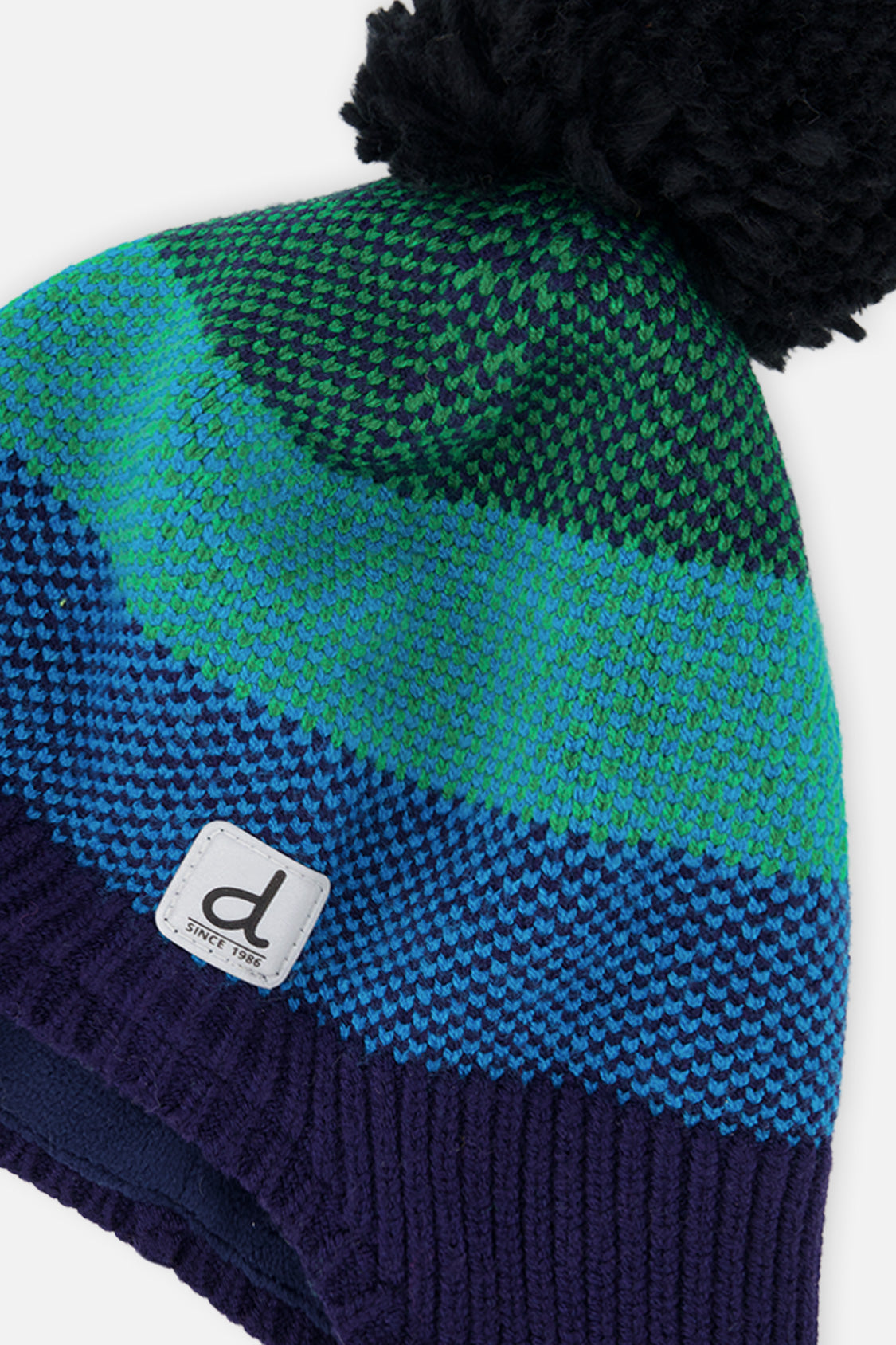 Winter Peruvian Knit Hat With Pompom Blue And Green Knit - Image 4