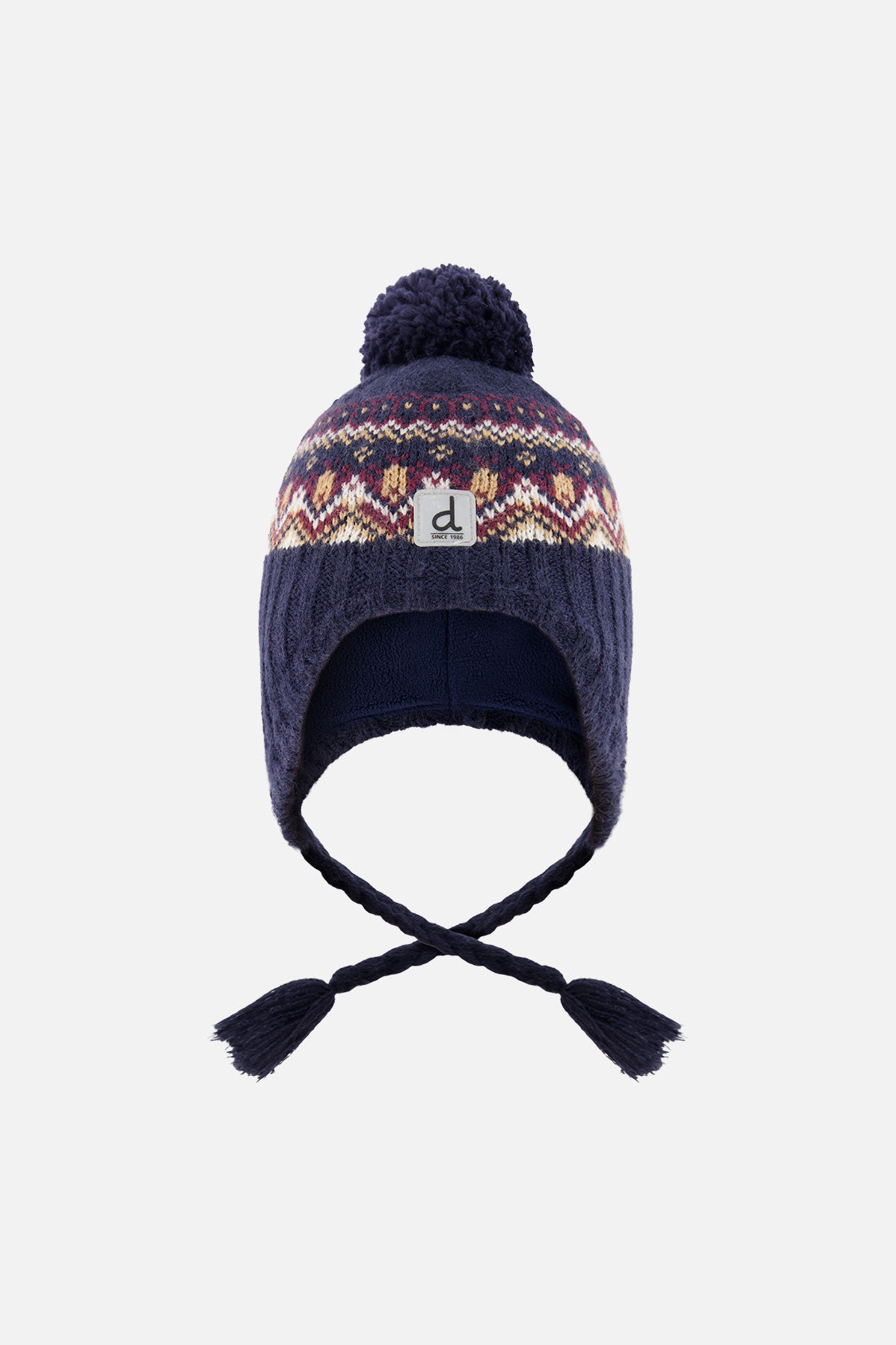 Winter Peruvian Knit Hat With Pompom Blue And Red Jacquard - Image 5