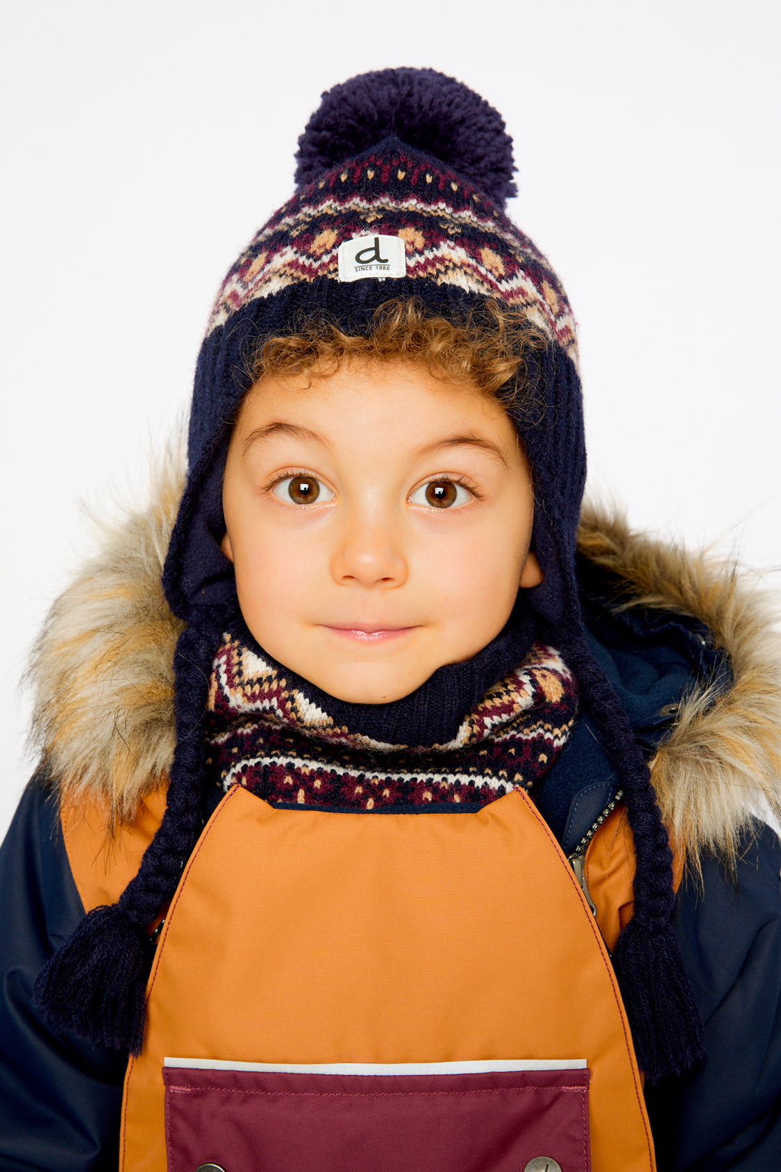 Winter Peruvian Knit Hat With Pompom Blue And Red Jacquard - Image 2