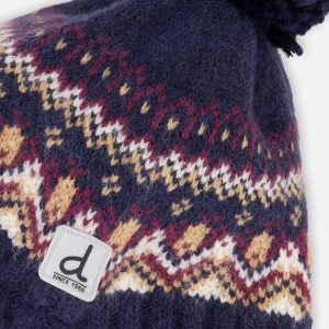 Winter Peruvian Knit Hat With Pompom Blue And Red Jacquard - Image 4