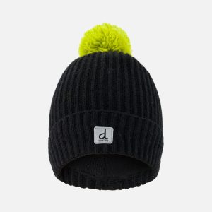 Winter Knit Hat With Pompom Black And Green