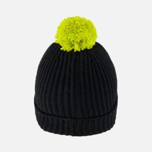 Winter Knit Hat With Pompom Black And Green - Image 3