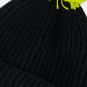Winter Knit Hat With Pompom Black And Green - Image 4