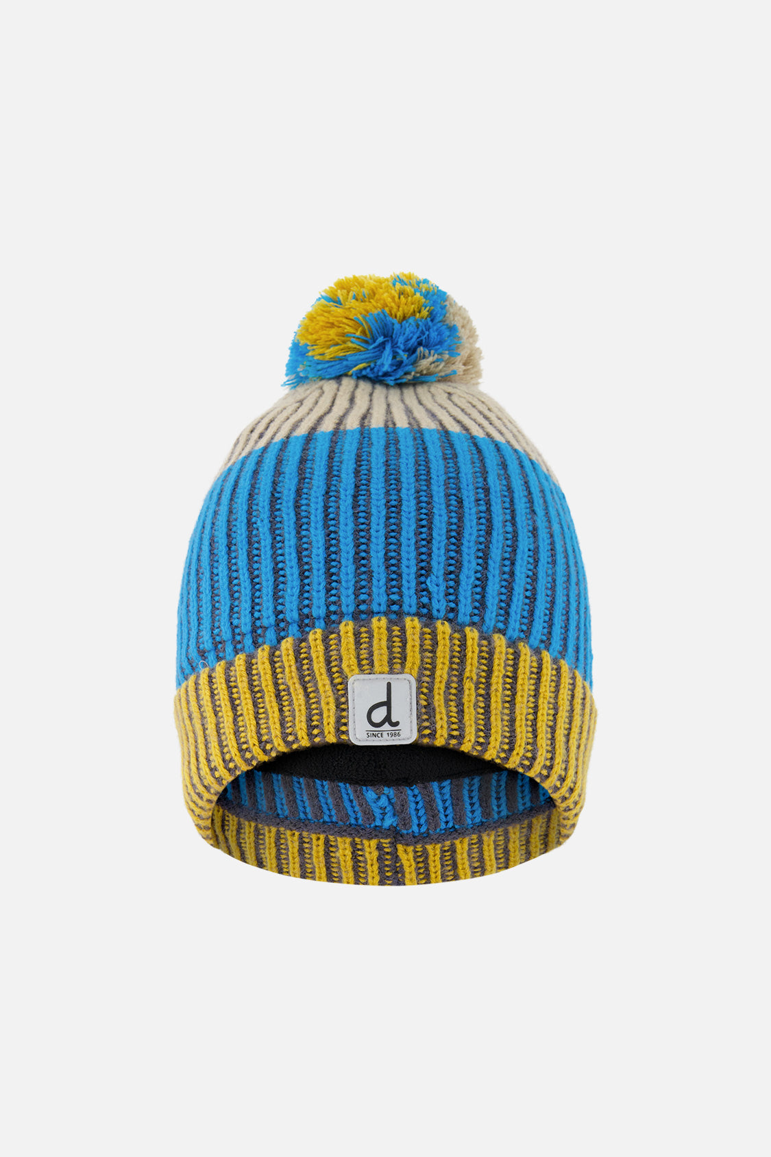 Winter Knit Hat With Pompom Blue And Yellow - Image 6