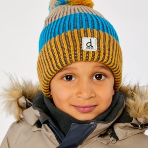 Alternative view of Winter Knit Hat With Pompom Blue And Yellow