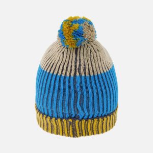 Winter Knit Hat With Pompom Blue And Yellow - Image 3