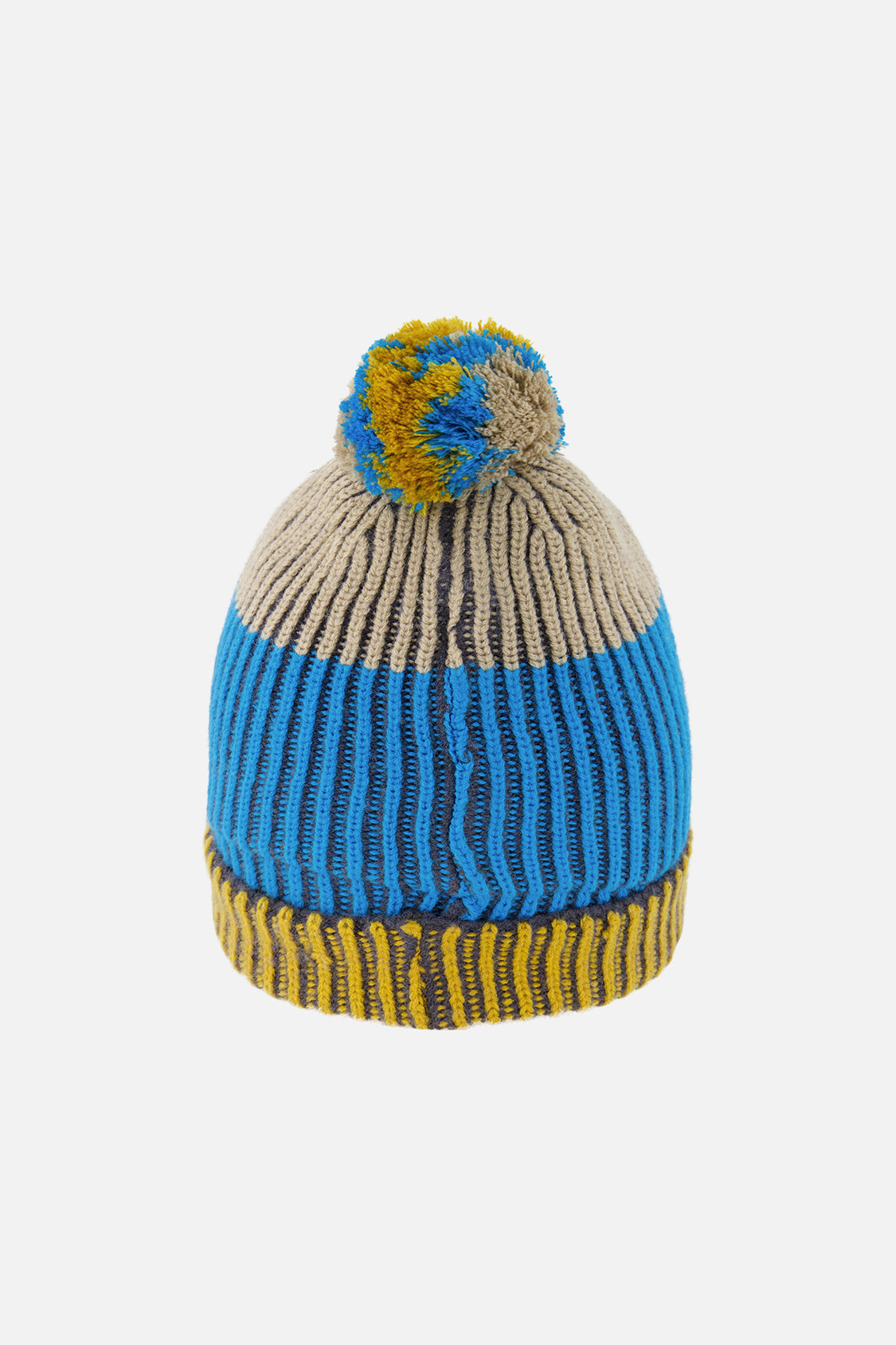 Winter Knit Hat With Pompom Blue And Yellow - Image 3