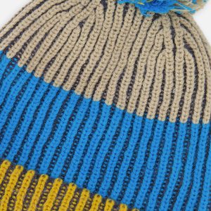 Winter Knit Hat With Pompom Blue And Yellow - Image 4