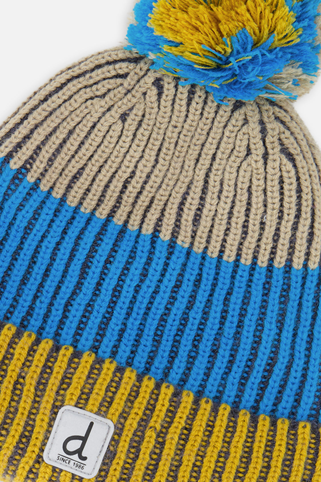 Winter Knit Hat With Pompom Blue And Yellow - Image 4