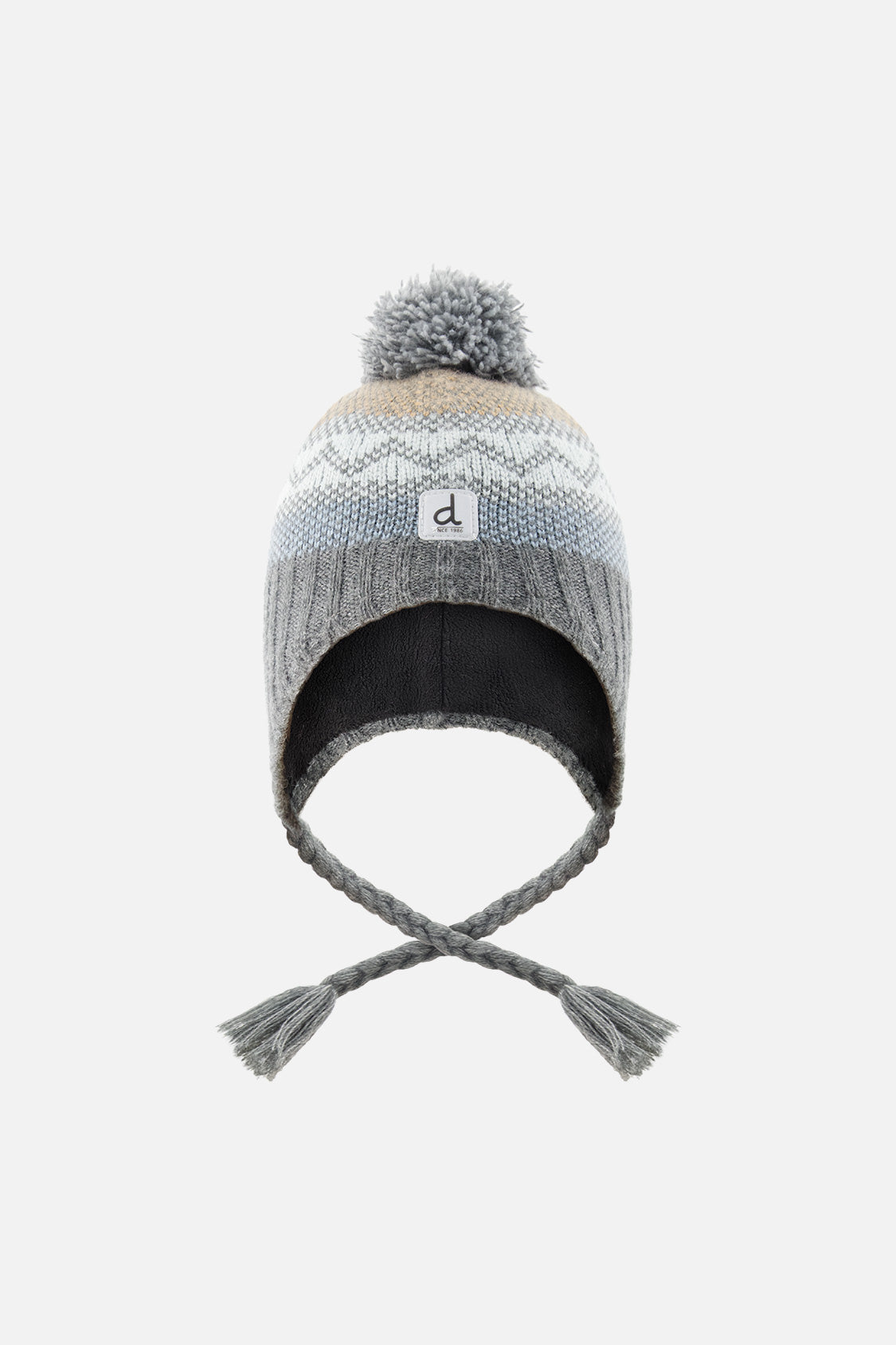 Baby Winter Peruvian Knit Hat With Pompom Grey And Blue Fair Isle