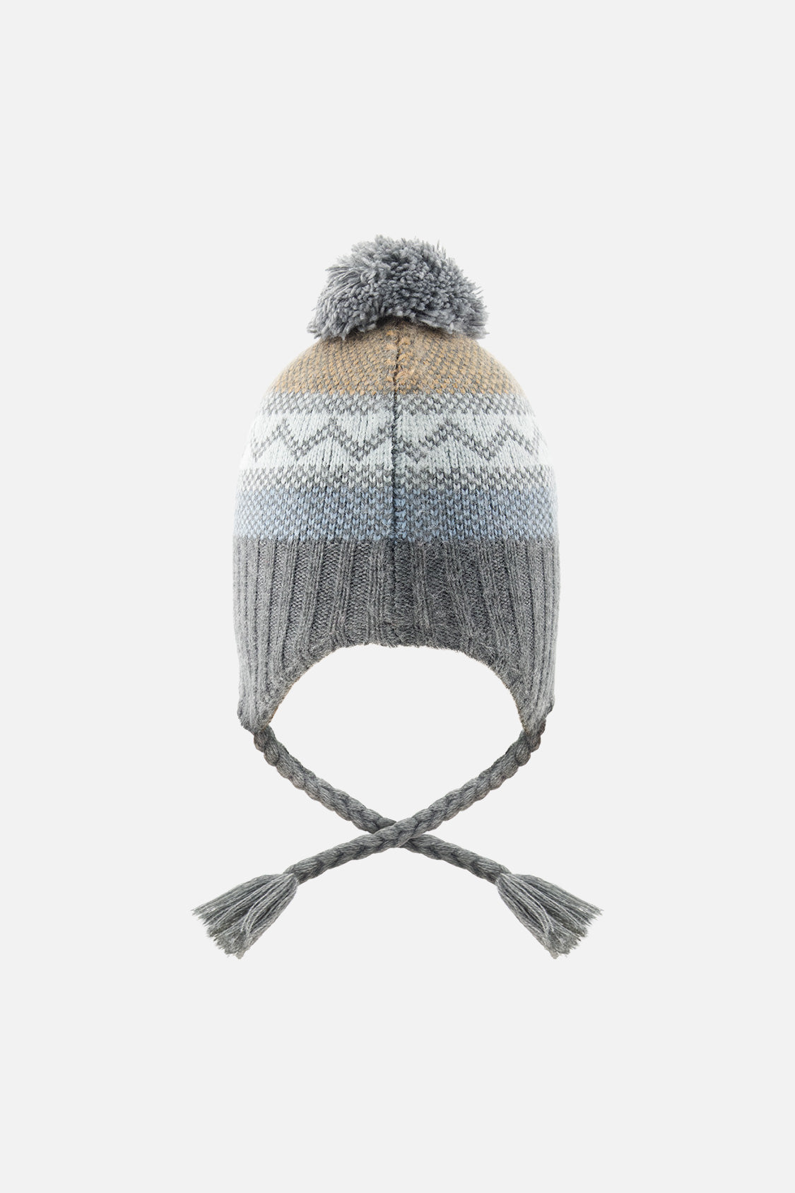 Baby Winter Peruvian Knit Hat With Pompom Grey And Blue Fair Isle - Image 2