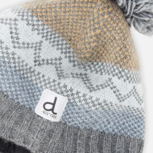 Baby Winter Peruvian Knit Hat With Pompom Grey And Blue Fair Isle - Image 3