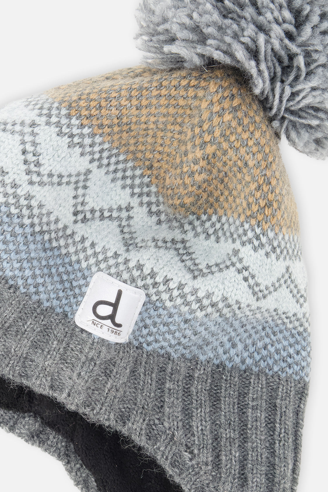 Baby Winter Peruvian Knit Hat With Pompom Grey And Blue Fair Isle - Image 3