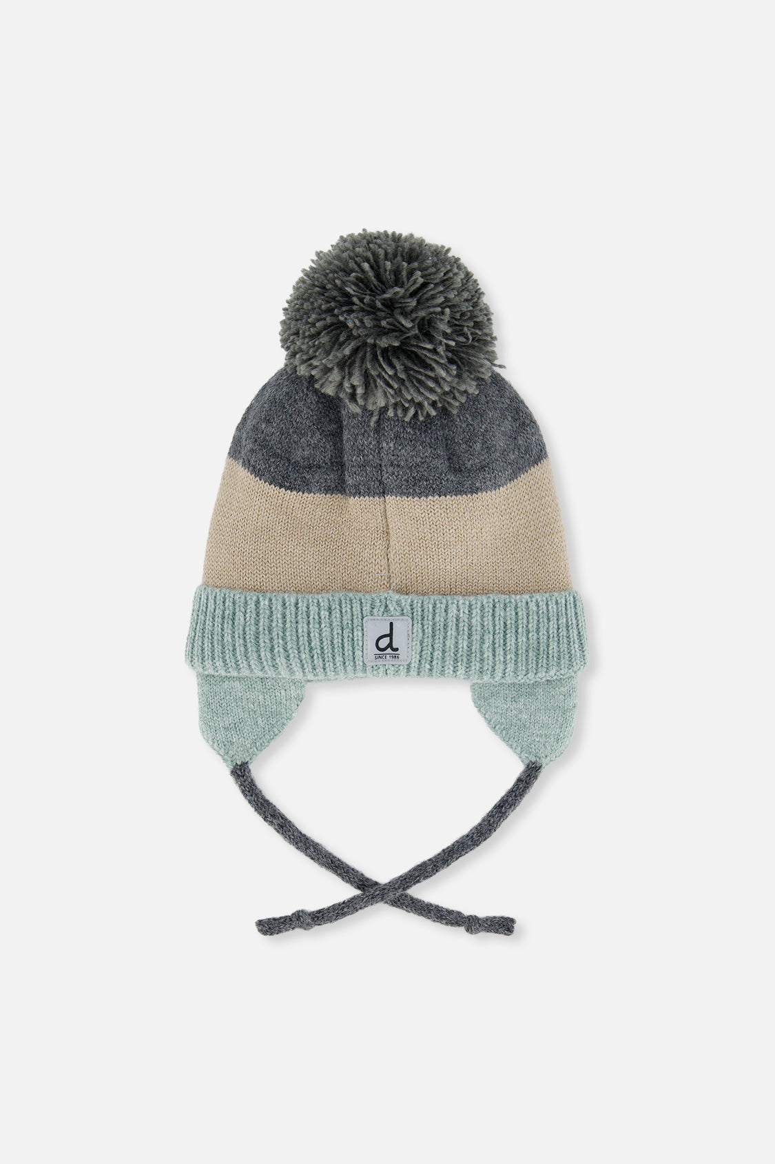 Baby Winter Knit Hat With Teddy Bear Face And Ears Beige And Turquoise - Image 2