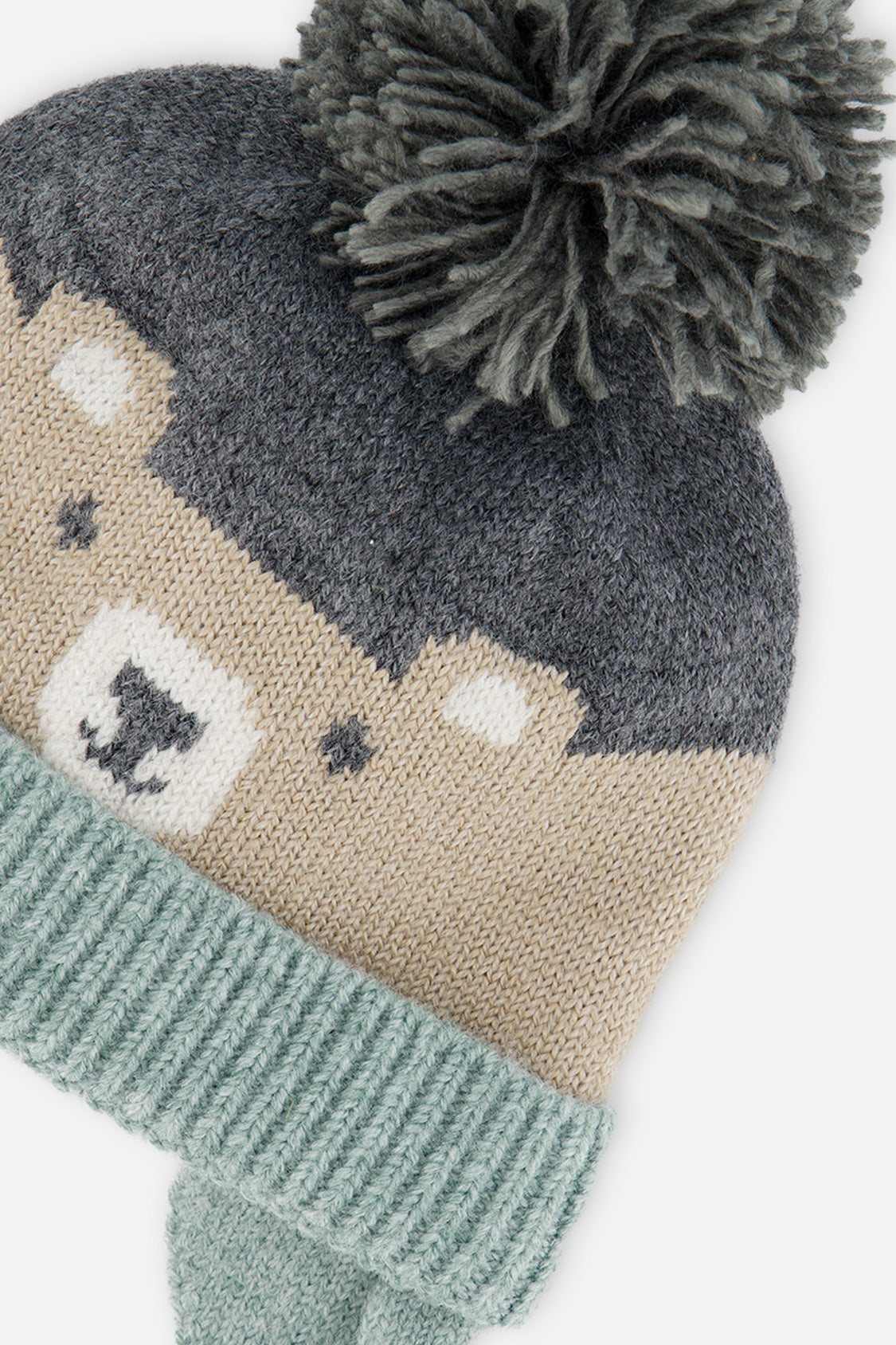 Baby Winter Knit Hat With Teddy Bear Face And Ears Beige And Turquoise - Image 3