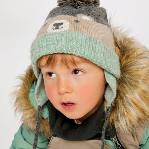 Alternative view of Winter Knit Hat With Teddy Bear Face And Ears Beige And Turquoise