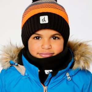 Alternative view of Winter Knit Hat With Pompom Grey And Orange Stripes